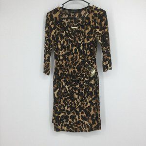 Thalia Sodi Brown Dress Size Small Leopard Animal Print Long 3/4 Sleeve Cocktail